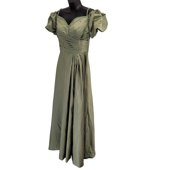 NWT Green Formal Dress Size 8 Puffy Sleeves Dance Prom Evening Gown Corset - Picture 7 of 9